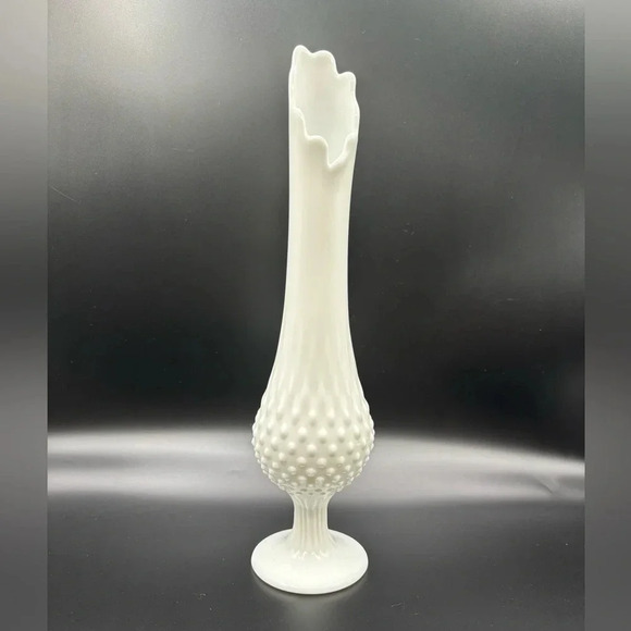 Fenton Other - Vintage Fenton Hobnail Swung White Milk Glass Pedestal Vase 14" MCM